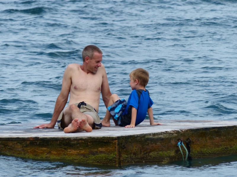 Witt and Quinn enjoy the floating dock on Lago Apoyo