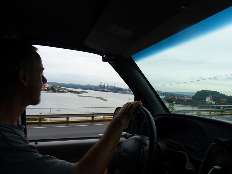 Driving across the Bridge of the Americas into Panama City
