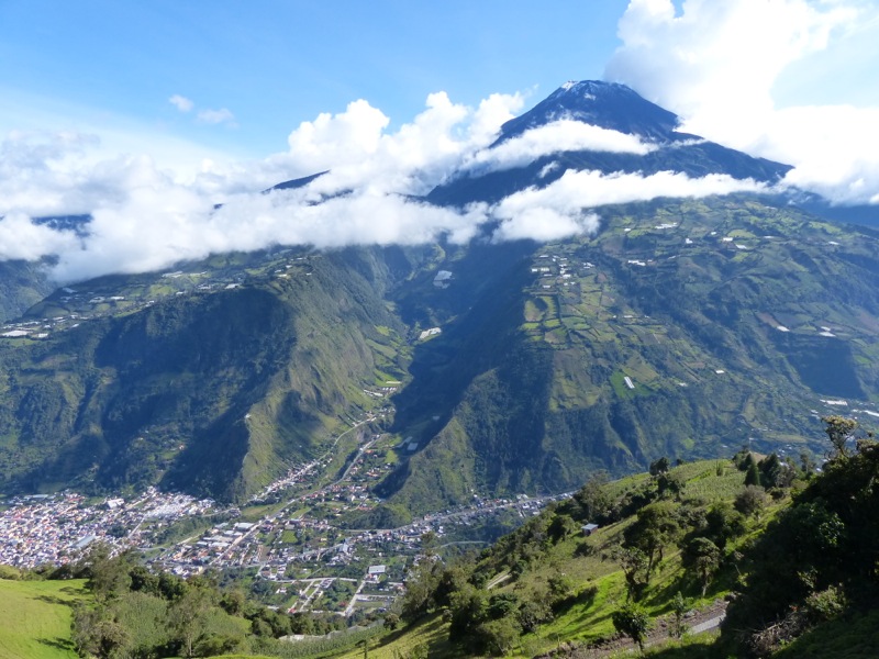 Tungurahua volcano with Baños below.