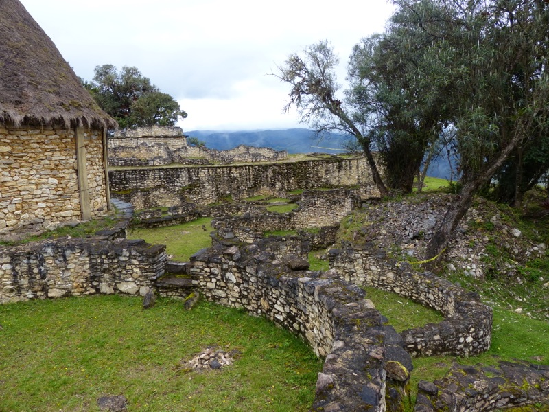 Kuélap was first built in the 6th century AD and was occupied until the early colonial period. The circular structures are houses which originally had thatched roofs, like the reconstructed one you can see on the left side of this picture.