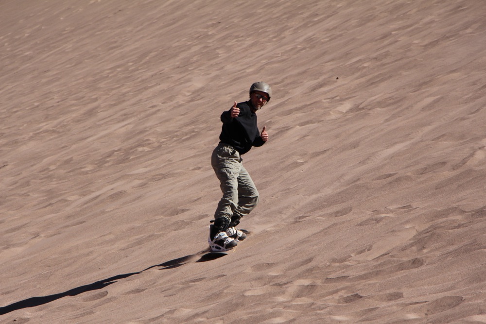 Among the many, many tourist activities on offer in San Pedro is sand-boarding on the local dunes.