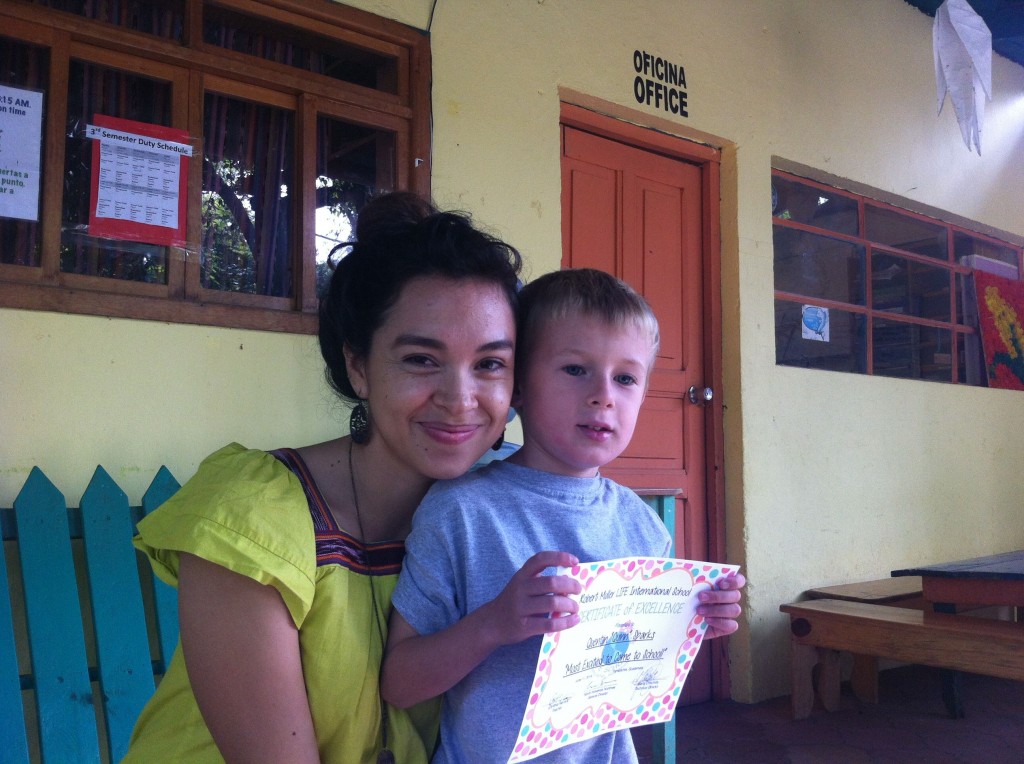 Quinn with Miss Cindy and his award for "Most Excited to Come to School"